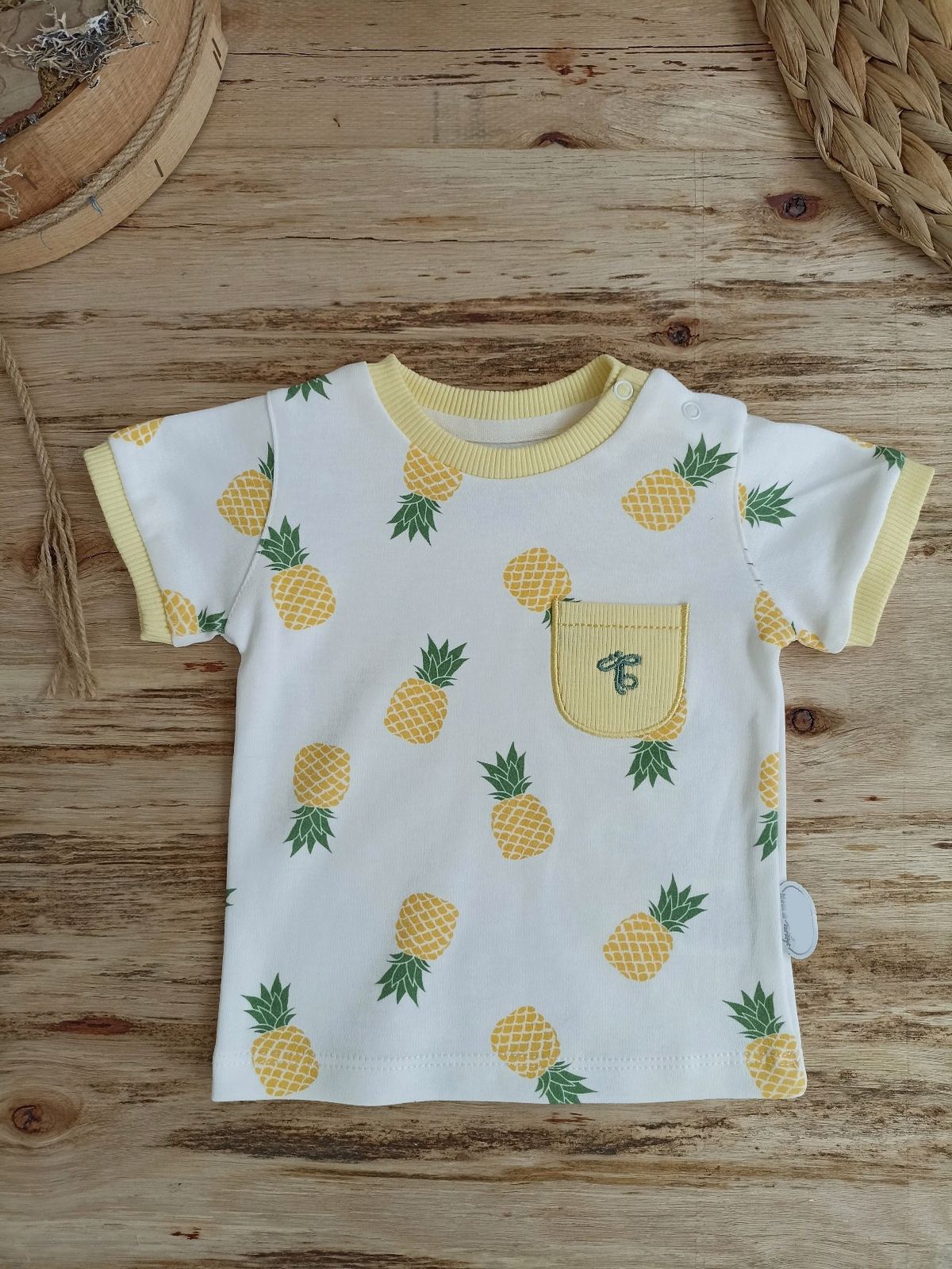 3-6 6-9 9-12 Ay Ananas Baskılı Şort Tişört 2 Li Kız Erkek Bebek Takımı