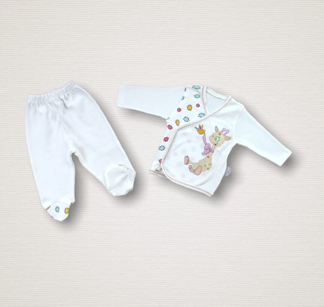 Love Zürafa Nakışlı %100 Cotton Antibakteriyel 10lu Zıbın Takımı Hastane Çıkışı
