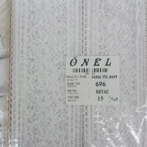 Dantel Polyester Sanal Tül Bant Beyaz 15 Metre En 6 cm ON-696-B