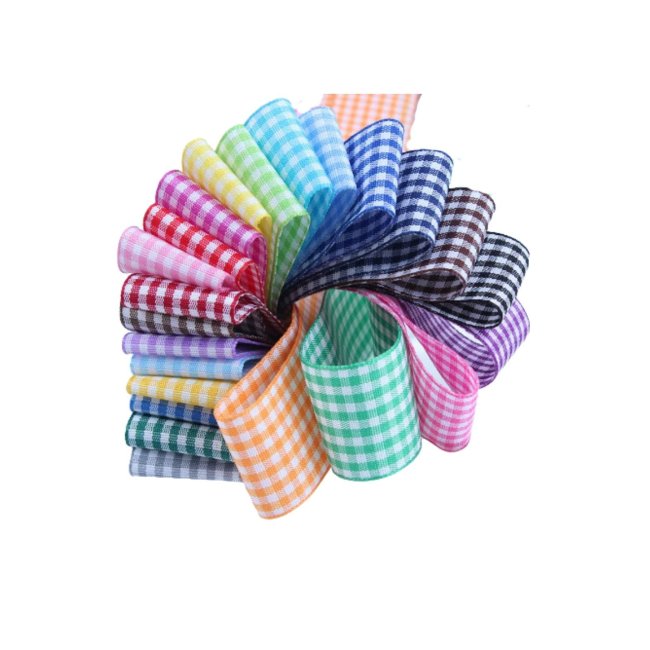 Tafta Ekoseli Kurdele 25 mm Pembe 5 Metre