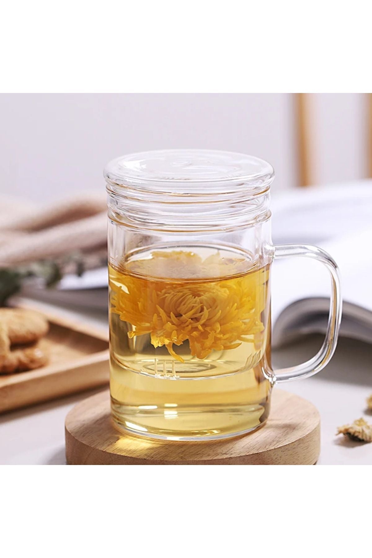 Borosilikat Cam Kupa 350 ml – Cam Kapaklı, Süzgeçli Demleme Kupa