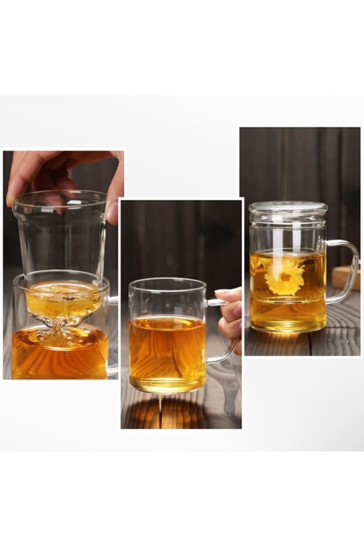 Borosilikat Cam Kupa 350 ml – Cam Kapaklı, Süzgeçli Demleme Kupa
