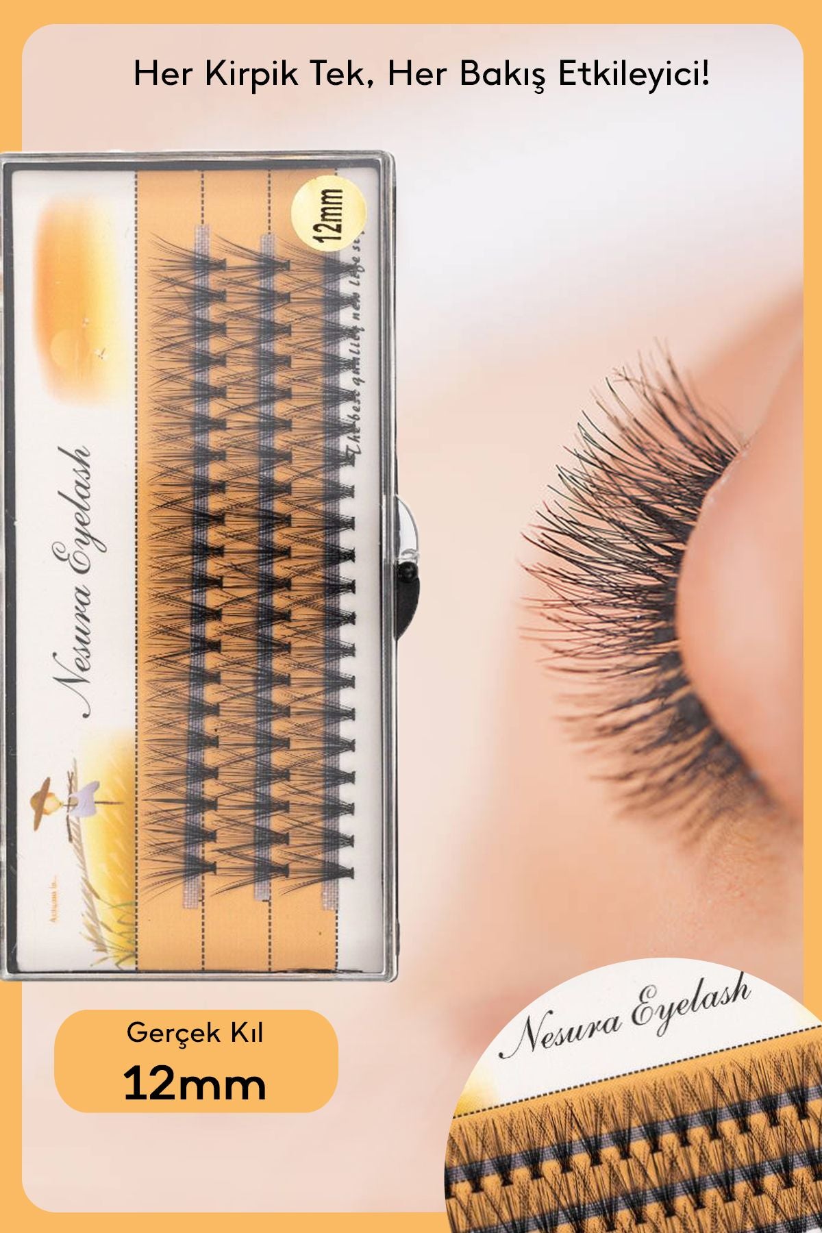 Standart 12 mm Tekli Takma Kirpik Gerçek Kıl