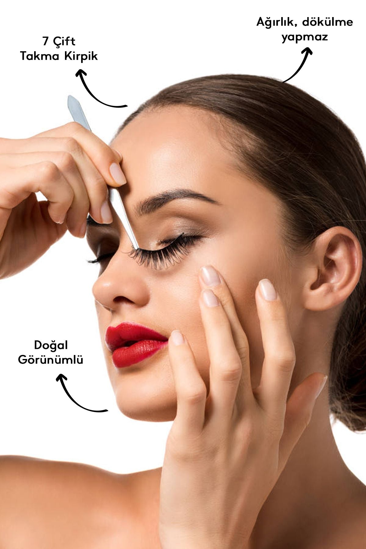 7 Çift Doğal İpek Takma Kirpik 3D-51 Hacimli Doğal Görünüm