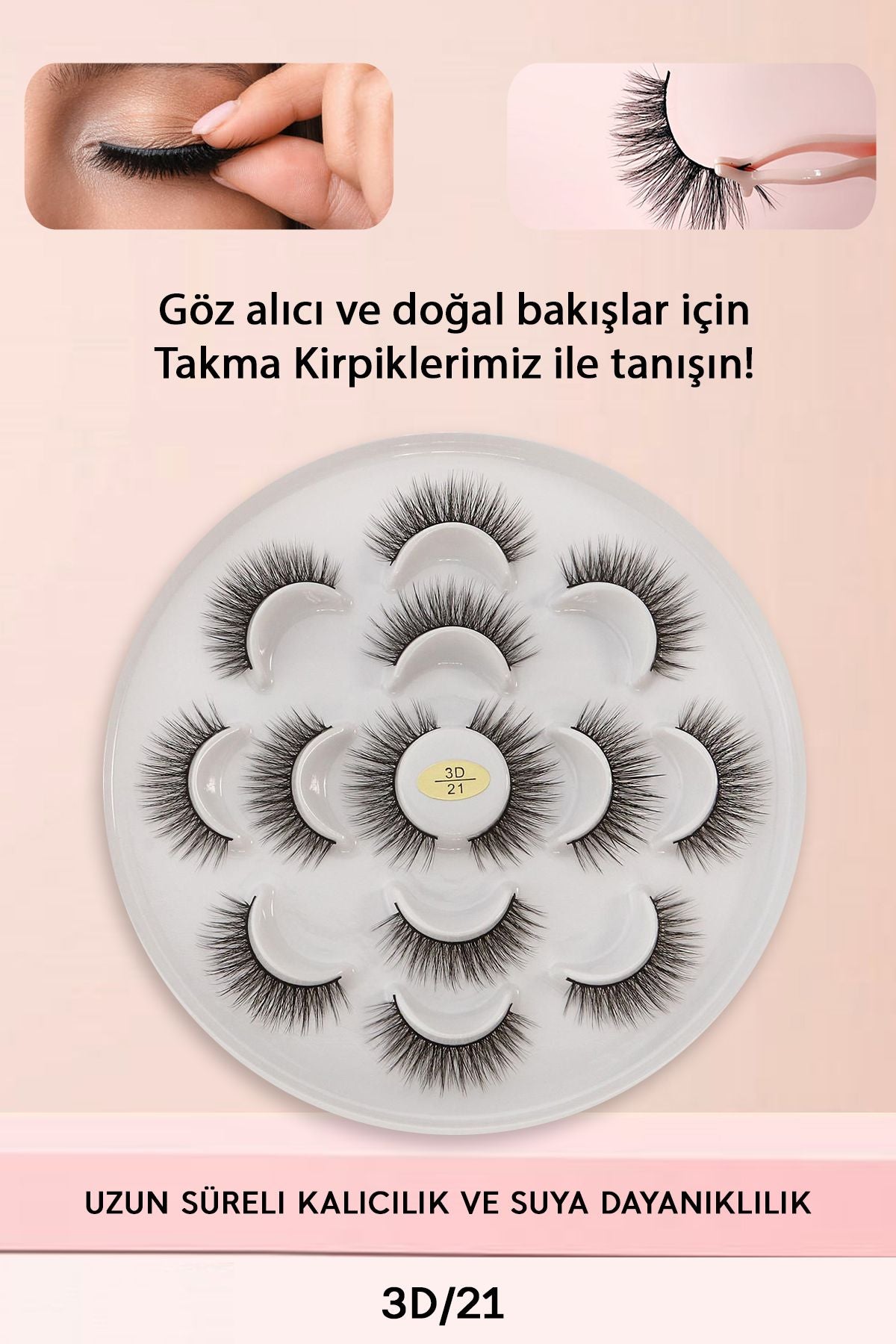 7 Çift Doğal İpek Takma Kirpik 3D 21 Hacimli