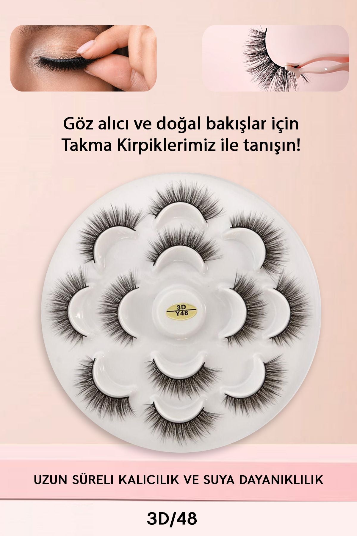 7 Çift Doğal İpek Takma Kirpik 3D 48 Hacimli Sdgnh 1038993
