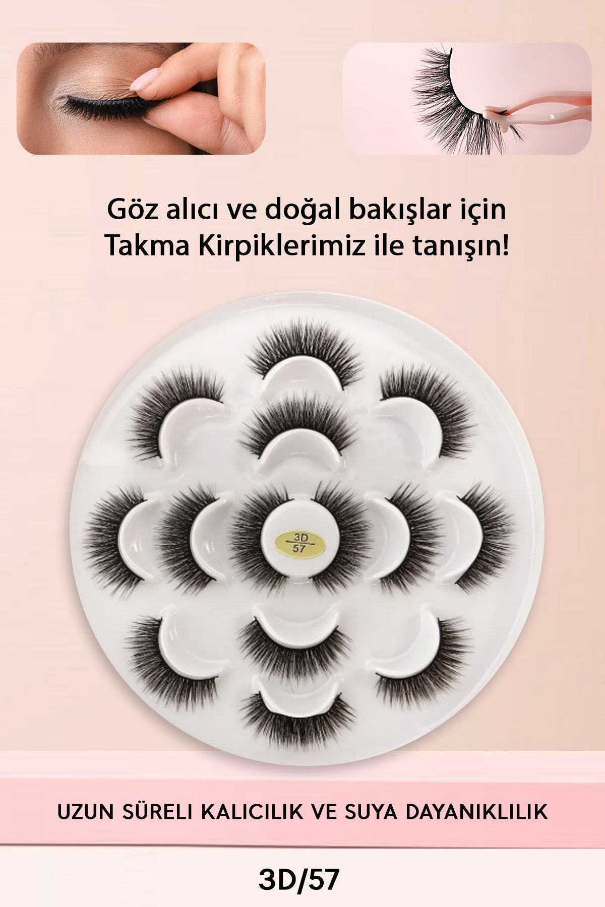 7 Çift Doğal İpek Takma Kirpik 3D 57 Yoğun Hacimli