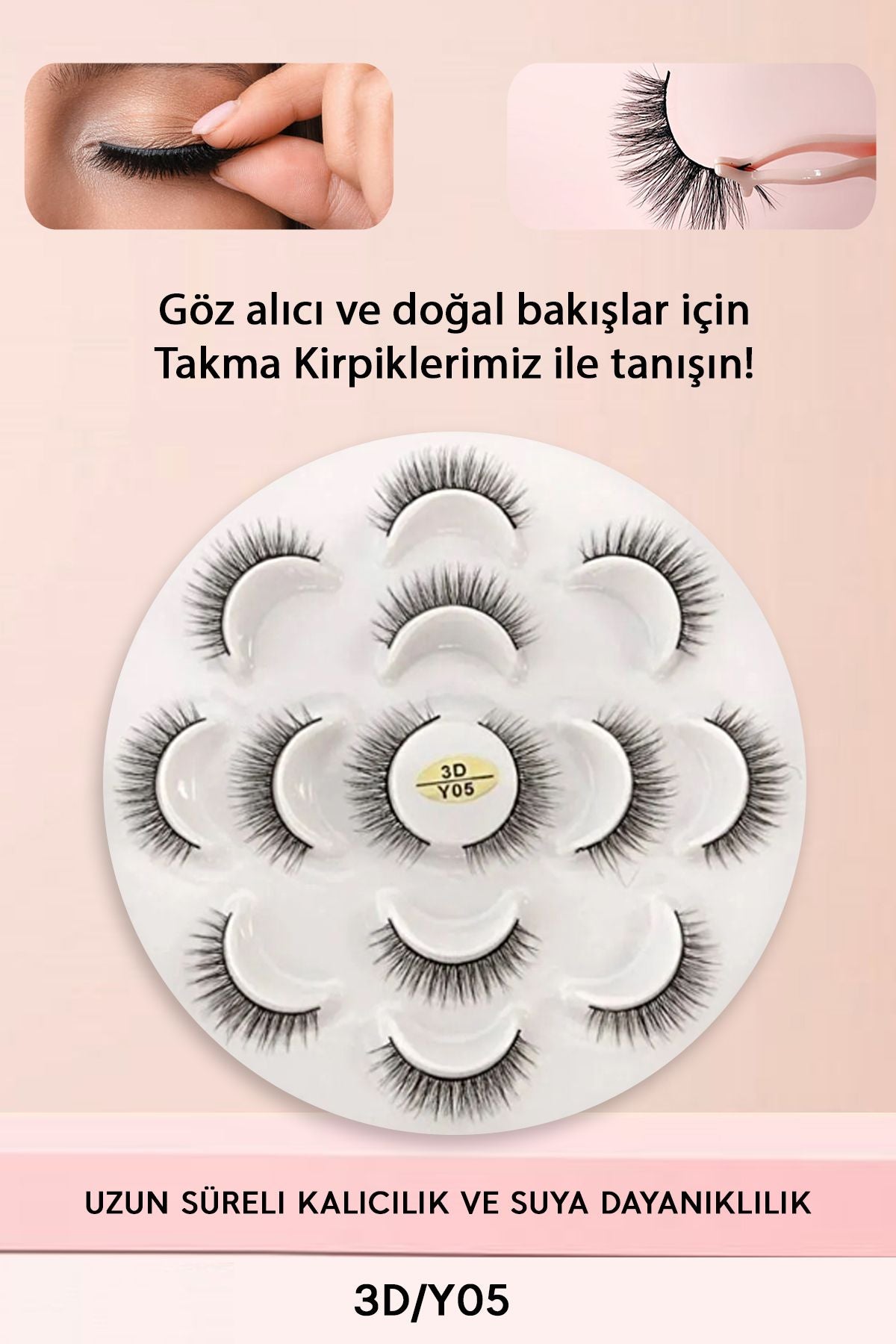 7 Çift Doğal İpek Takma Kirpik 3D Y- 05 Yoğun Hacimli