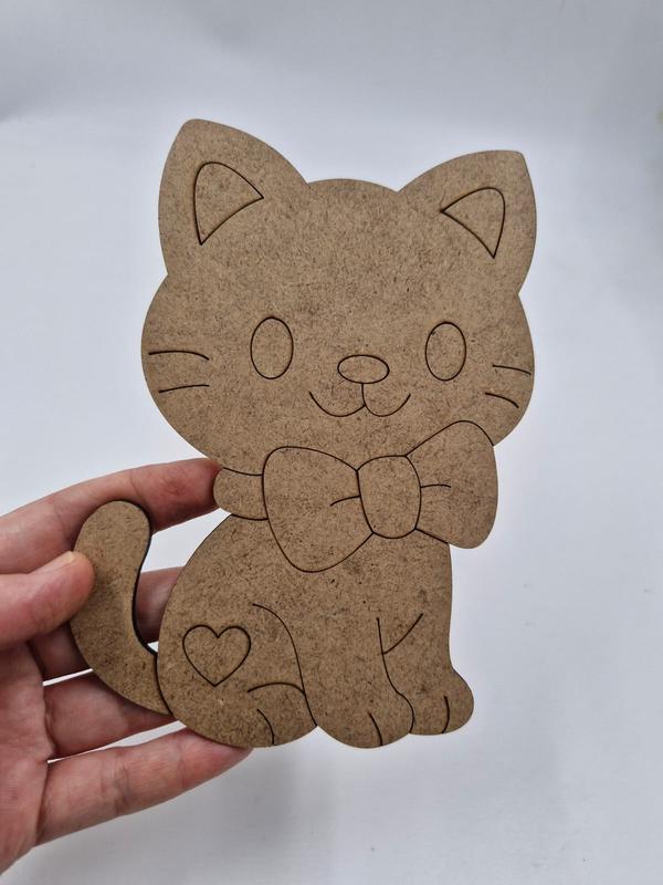 1 Adet Sevimli Papyonlu Kedi Ahşap Boyama Okul Diy Etkinlik Aktivite Sanat 15 cm x 12 cm