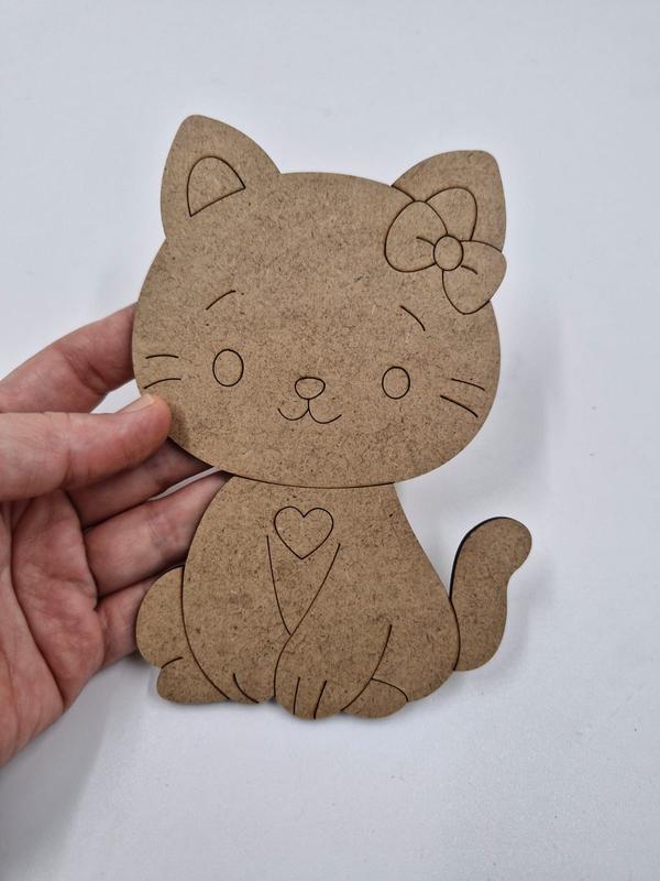 1 Adet Sevimli Kedi Ahşap Boyama Okul Diy Etkinlik Aktivite Sanat 15 cm x 10 cm