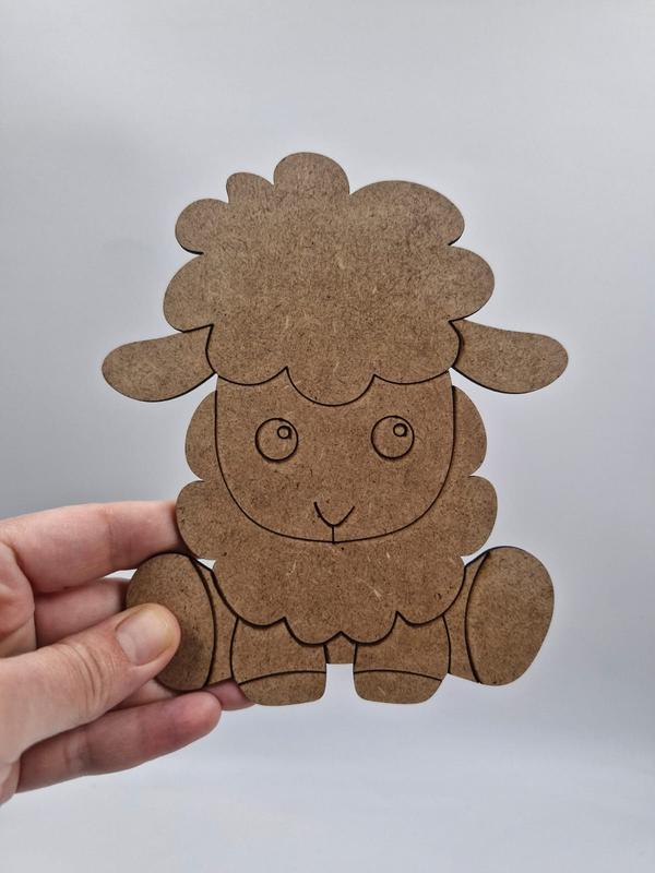 1 Adet Sevimli Kuzu Ahşap Boyama Okul Diy Etkinlik Aktivite Sanat 15 cm x 12 cm