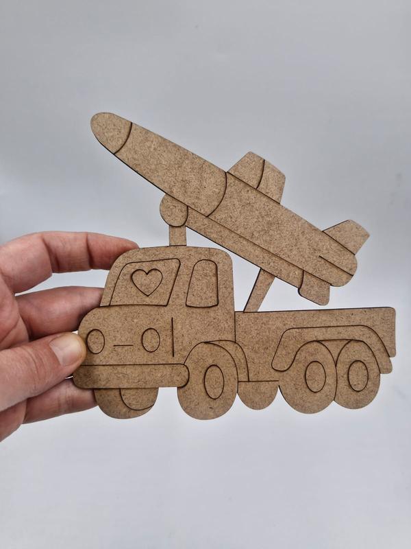 1 Adet Sevimli Füze Kamyonu Ahşap Boyama Okul Diy Etkinlik Aktivite Sanat 15 cm x 14 cm