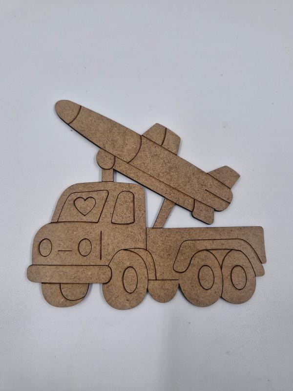 1 Adet Sevimli Füze Kamyonu Ahşap Boyama Okul Diy Etkinlik Aktivite Sanat 15 cm x 14 cm