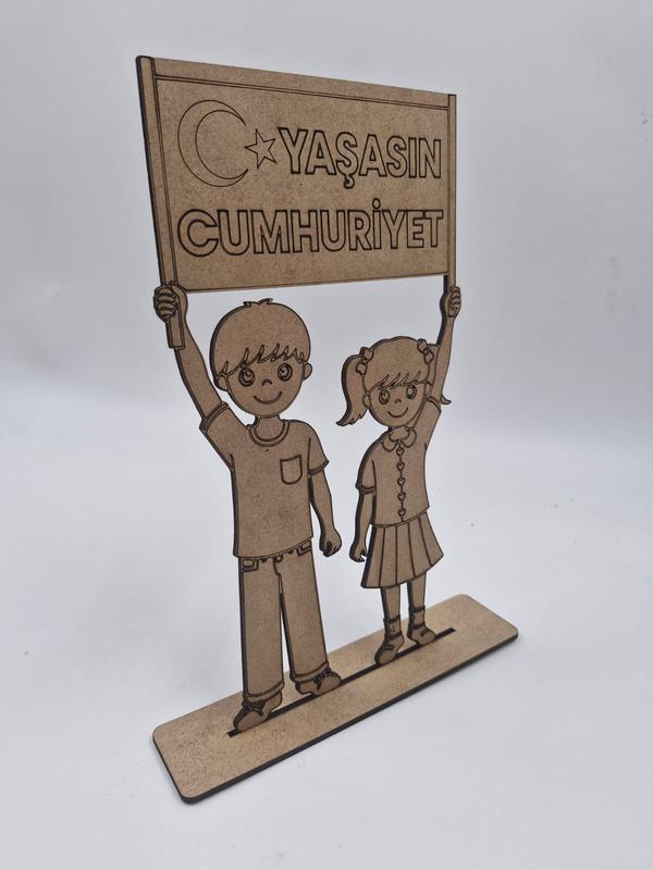 1 Adet Yaşasın Cumhuriyet Ahşap Boyama Okul Dıy Etkinlik Aktivite Sanat 25 cm x 13 cm