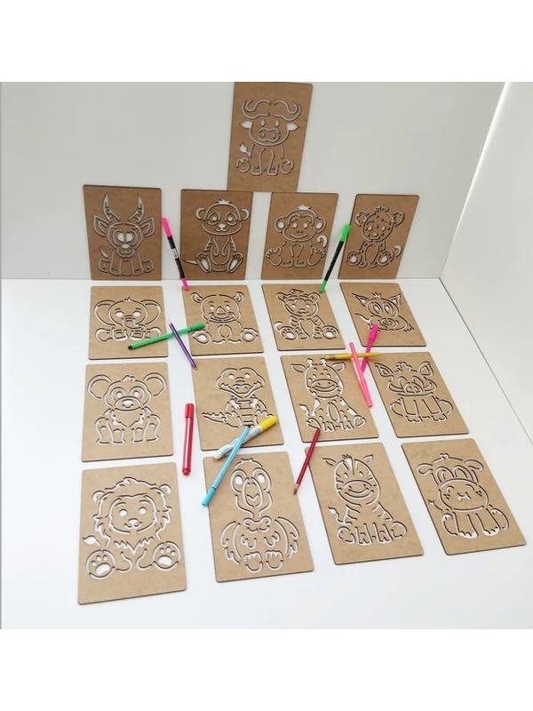 Ahşap Montessori Çizim Seti Afrika Hayvanları Kutulu 17 Adet