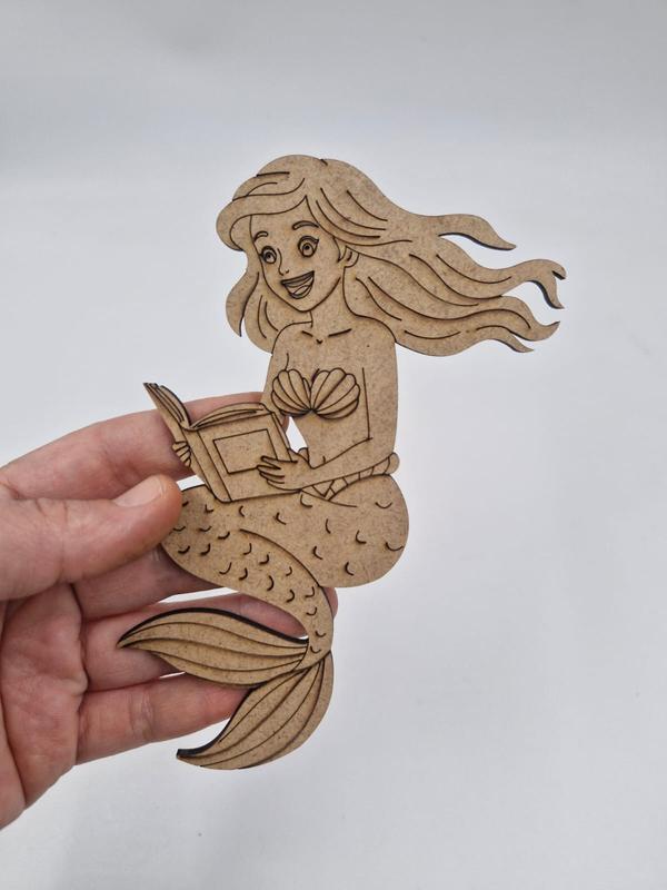 5 Adet Sevimli Deniz Kızı Ahşap Boyama Okul Diy Etkinlik Aktivite Sanat 15 cm x 10 cm