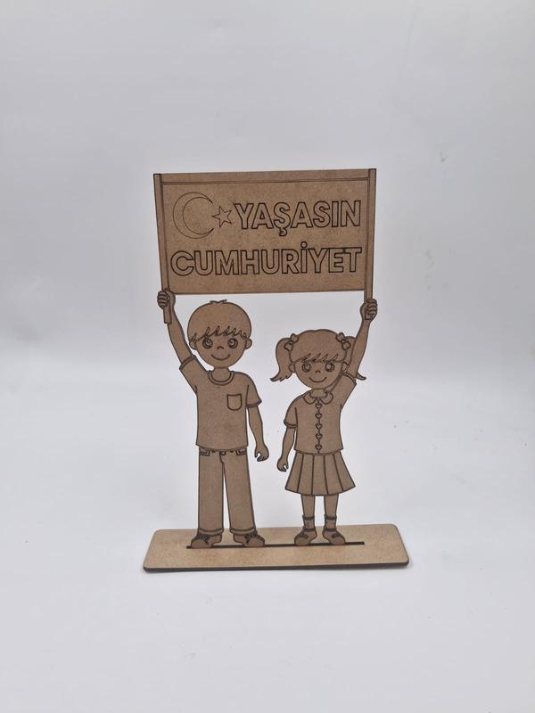 1 Adet Yaşasın Cumhuriyet Ahşap Boyama Okul Dıy Etkinlik Aktivite Sanat 25 cm x 13 cm
