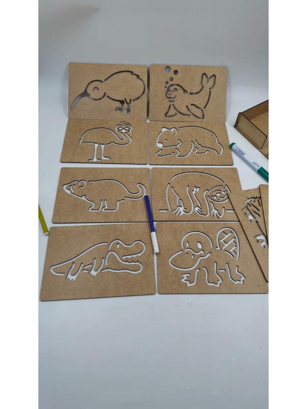 Ahşap Montessori Çizim Seti Avusturalya Havyanları Kutulu 14 Adet
