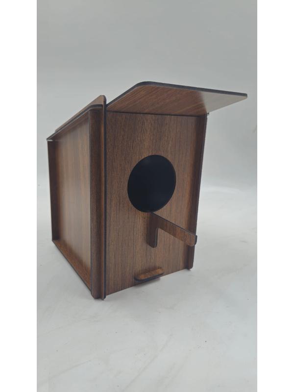 Ahşap Kuş Yuvası Evi Ceviz 16 cm x 16 cm x 20 cm