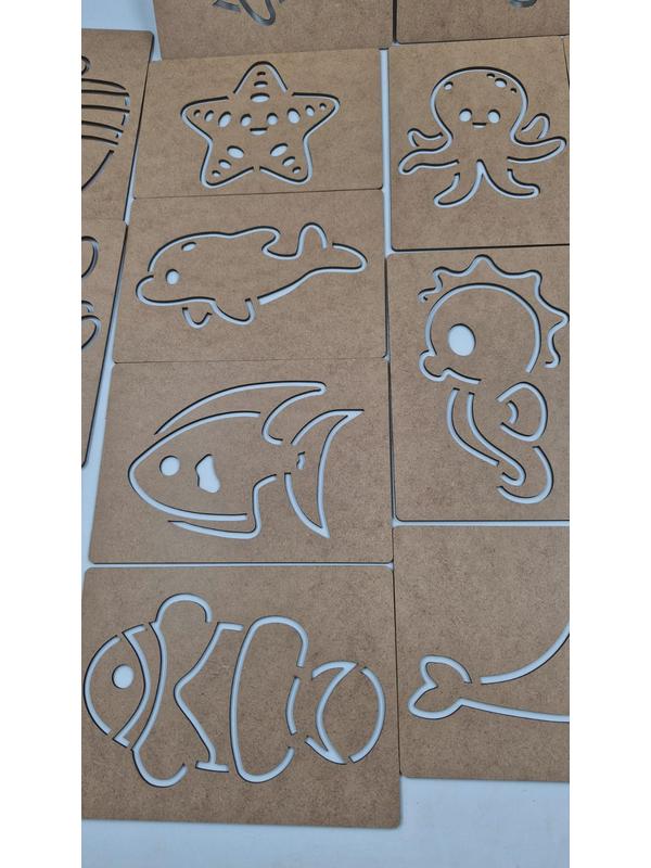 Ahşap Montessori Deniz Hayvanları Çizim Seti Kutulu 18 Adet