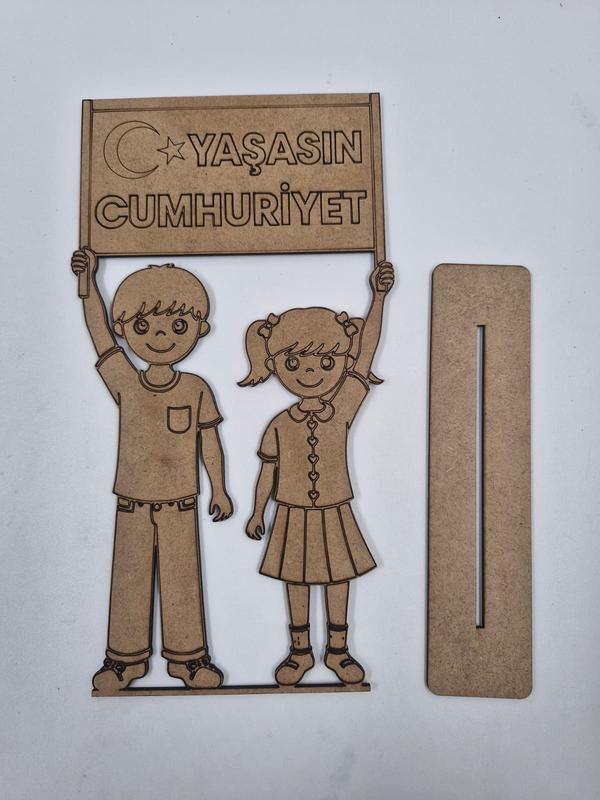 1 Adet Yaşasın Cumhuriyet Ahşap Boyama Okul Dıy Etkinlik Aktivite Sanat 25 cm x 13 cm