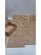 Ahşap Montessori Deniz Hayvanları Çizim Seti Kutulu 18 Adet