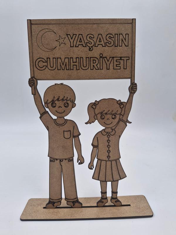 1 Adet Yaşasın Cumhuriyet Ahşap Boyama Okul Dıy Etkinlik Aktivite Sanat 25 cm x 13 cm