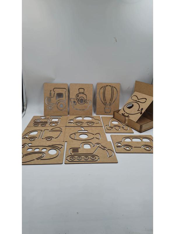 Ahşap Montessori Çizim Seti Araçlar Kutulu 15 Adet