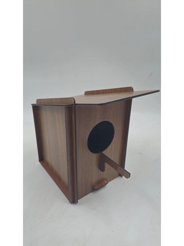 Ahşap Kuş Yuvası Evi Ceviz 16 cm x 16 cm x 20 cm