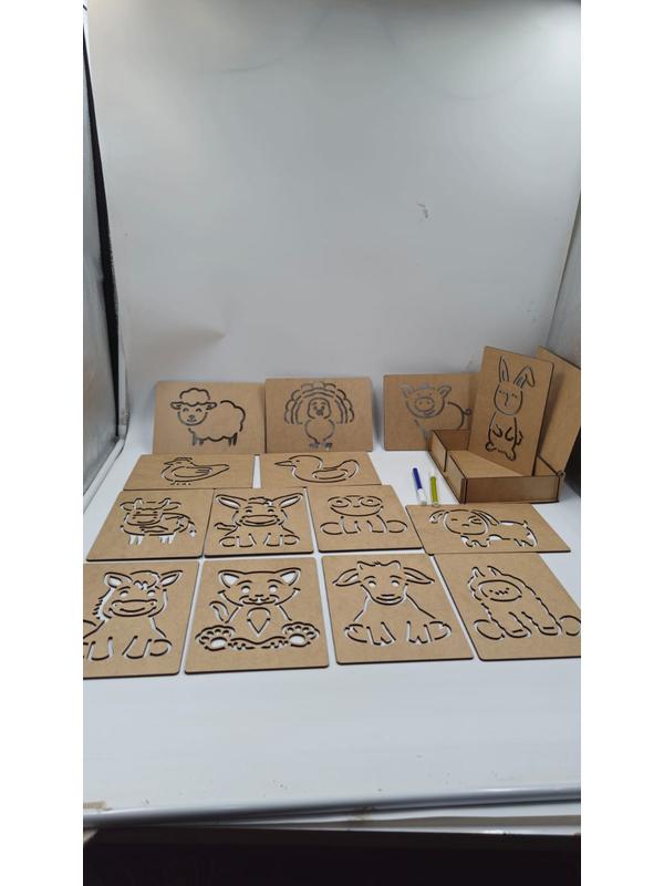 Ahşap Montessori Çizim Seti Çiftlik Hayvanları Kutulu 14 Adet