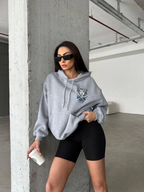 3 iplik şardonlu oversize kafa baskılı sweat gri