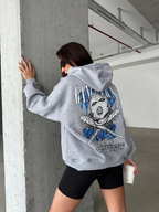3 iplik şardonlu oversize kafa baskılı sweat gri