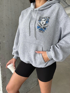 3 iplik şardonlu oversize kafa baskılı sweat gri