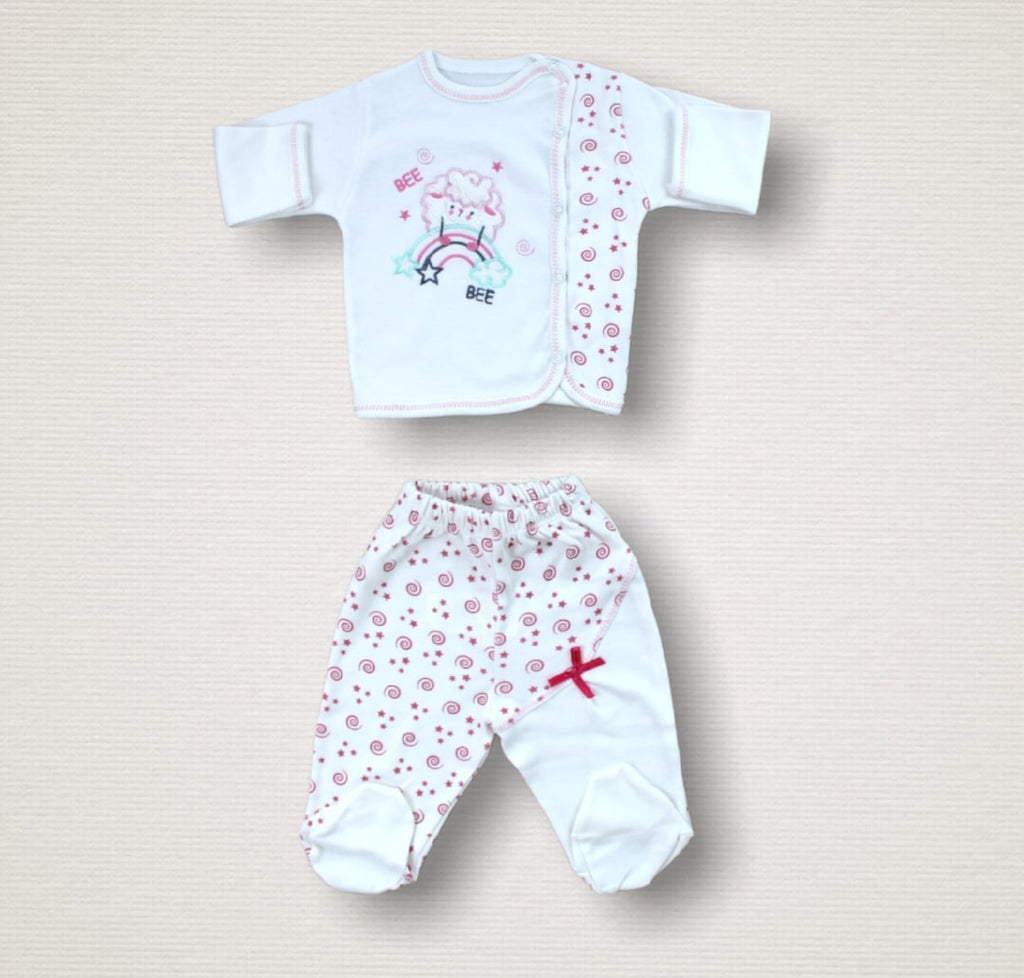 Kıvırcık Kuzu Nakışlı %100 Cotton Antibakteriyel 10lu Zıbın Takımı Hastane Çıkışı