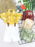 9-12-18-24 Ay Pamuk Keten Kumaş Hawai Gömlek Lastik Askılı 2li Erkek Bebek Takımı