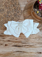 Yenidoğan Wool Yün Kumaş Taç Nakışlı Güpür Duvaklı Fiyonk Prizma Taş Unisex Kundak Bebek Battaniyesi