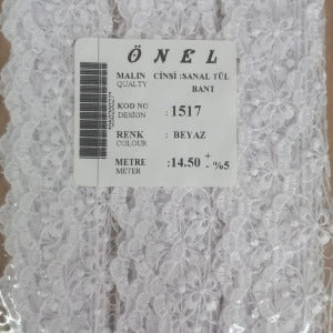 Dantel Polyester Sanal Tül Bant Beyaz 14,50 Metre En 6 cm ON-1517-B