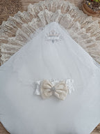 Yenidoğan Teri Cotton Taç Nakışlı Prizma Taş Kundak Bebek Battaniyesi