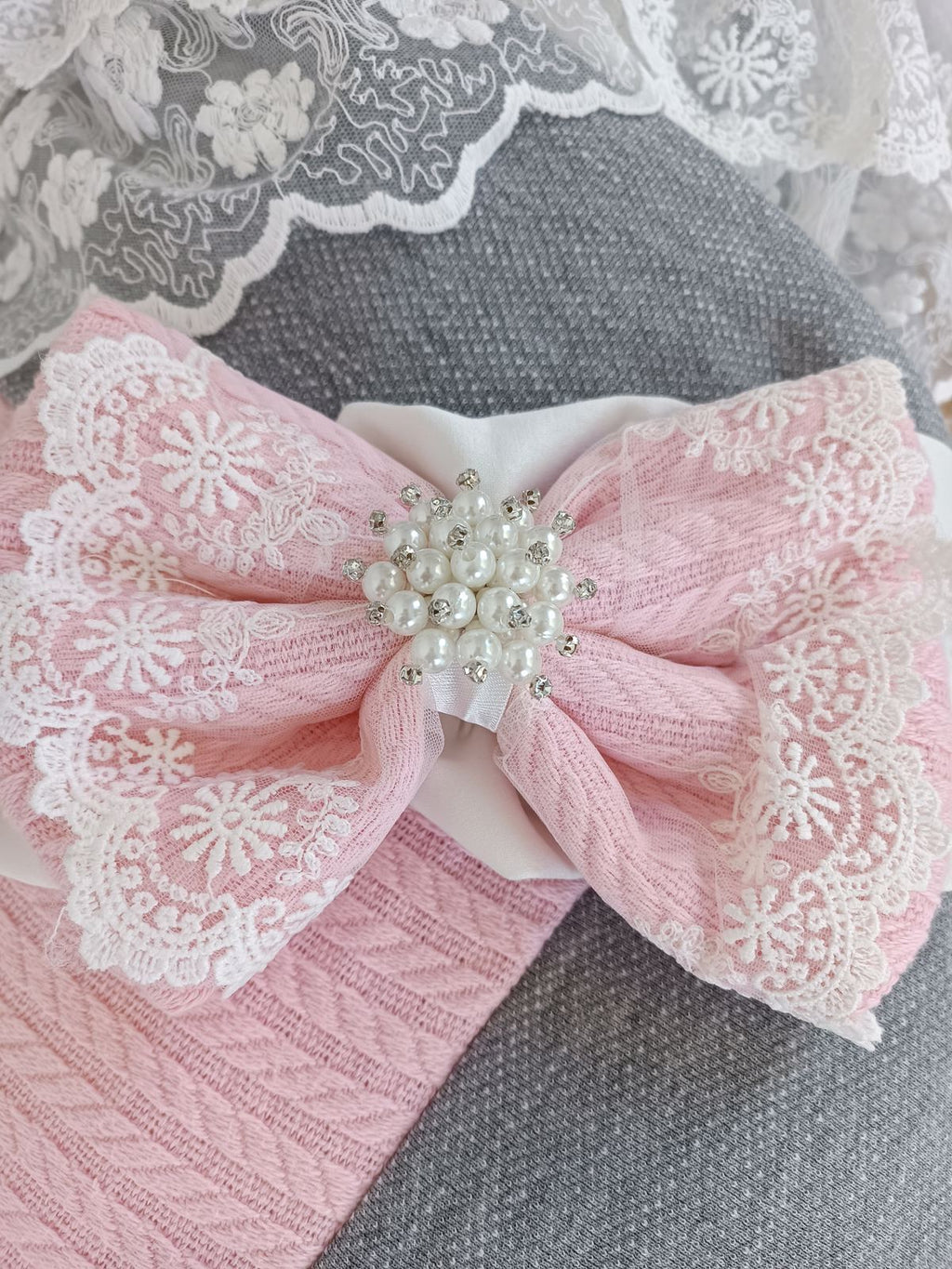 Yenidoğan Teri Cotton Taç Nakışlı Prizma Taş Kundak Bebek Battaniyesi