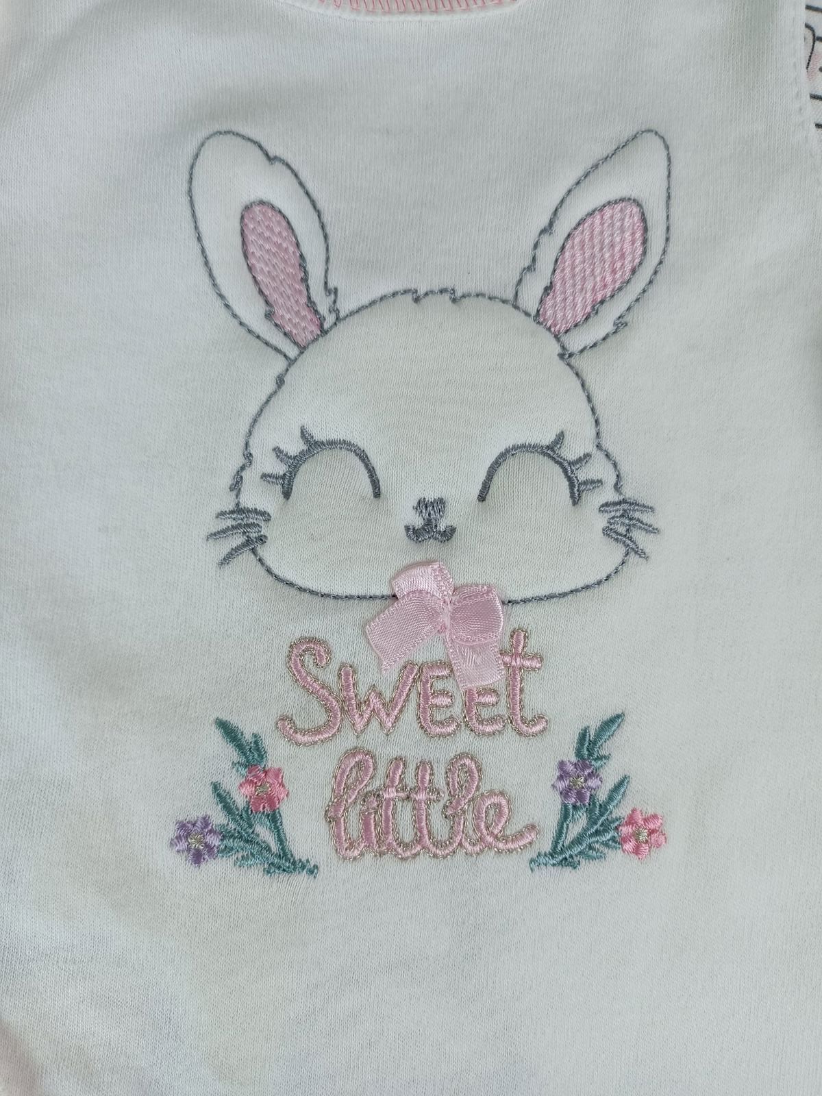 0-3 3-6 Ay Minik Tavşan Nakışlı Boydan Çıtçıt Kapamalı Kız Erkek Bebek Tulumu