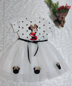 2-3-4 Yaş Puantiyeli Mickey Baskılı Kurdela Kuşaklı Astarlı Kız Bebek Tütü Elbisesi