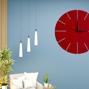 Ahşap Minimal Dekoratif Duvar Saati - 33x33 cm Kırmızı