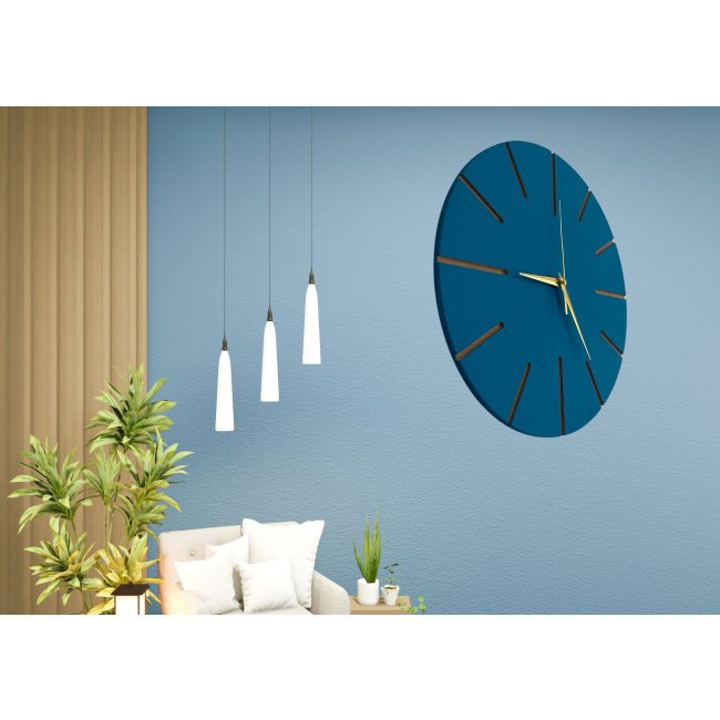 Ahşap Minimal Dekoratif Duvar Saati - 33x33 cm İndigo
