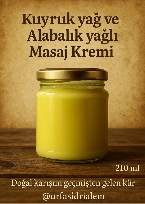 Doğal Kuyruk Yağı & Alabalık Yağlı Masaj Kremi – 210 ml | Kas Ağrılarına Özel Yoğun Bakım Kremi