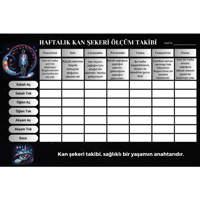 Diyabet Ölçüm Takip Çizelgesi Defteri A Kalite Özel Tasarım 3 Aylık A5 Siyah-Beyaz