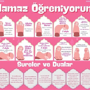 Çocuklar İçin Renkli "Namaz Öğreniyorum" Afişi - 33x48 cm Figürlü Eğitim Materyali Kız