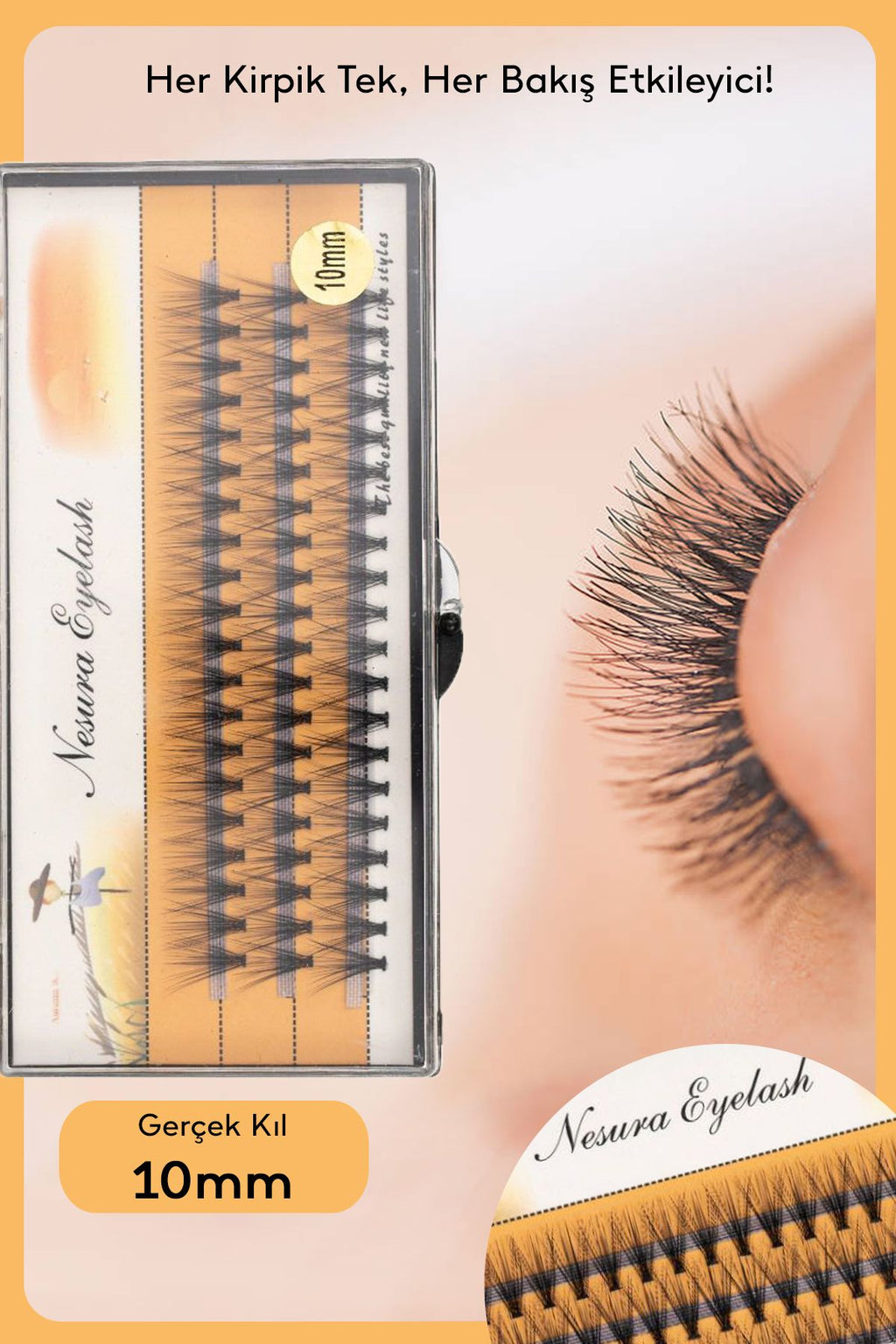 Tekli Takma Kirpik Gerçek Kıl - 10 mm