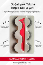 Doğal İpek Takma Kirpik 3 Çift + Kirpik Takma Aparatı 3D-Y05