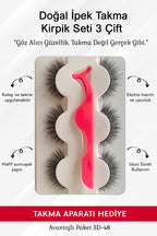 Doğal İpek Takma Kirpik 3 Çift + Kirpik Takma Aparatı 3D-48
