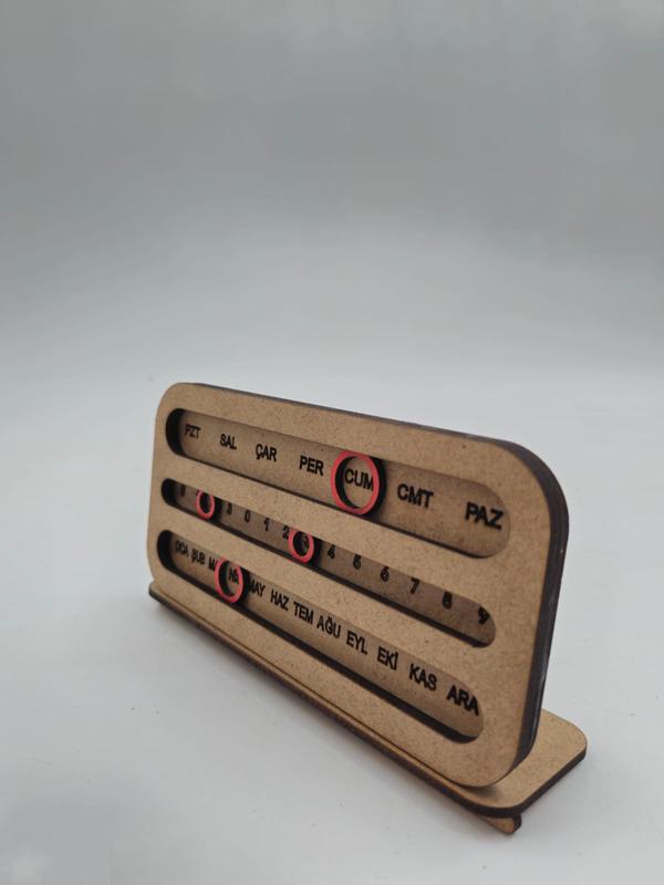 Masa Üstü Ahşap Perpetual Sonsuz Takvim Ham MDF (Boyanabilir) 12 Cm X 9 Cm